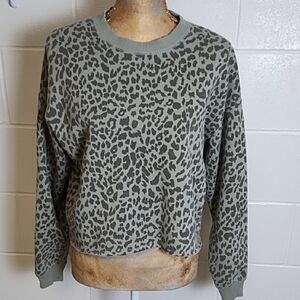 Leopard Print Green Sweatshirt Over sized Boxy